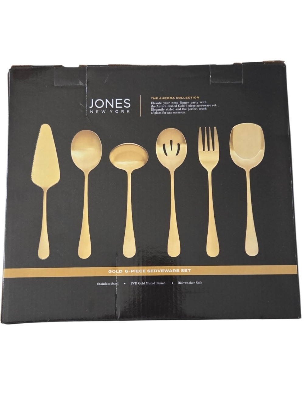 Jones New York Aurora Gold 6-Piece Serveware Set Stainless Steel NIB